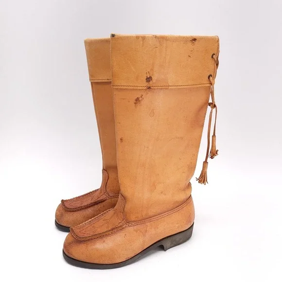 Vintage Kero Reindeer Hide Beak Boots Womens 7 Tan Leather Sweden - Picture 5 of 11